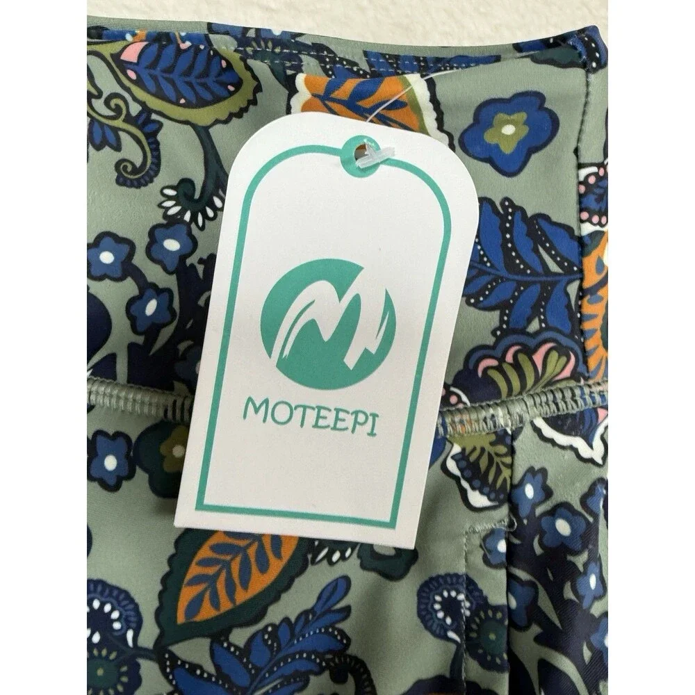 Moteepi Pull On‎ Golf Pickleball Skort Skirt w Shorts Small Pockets Green Floral